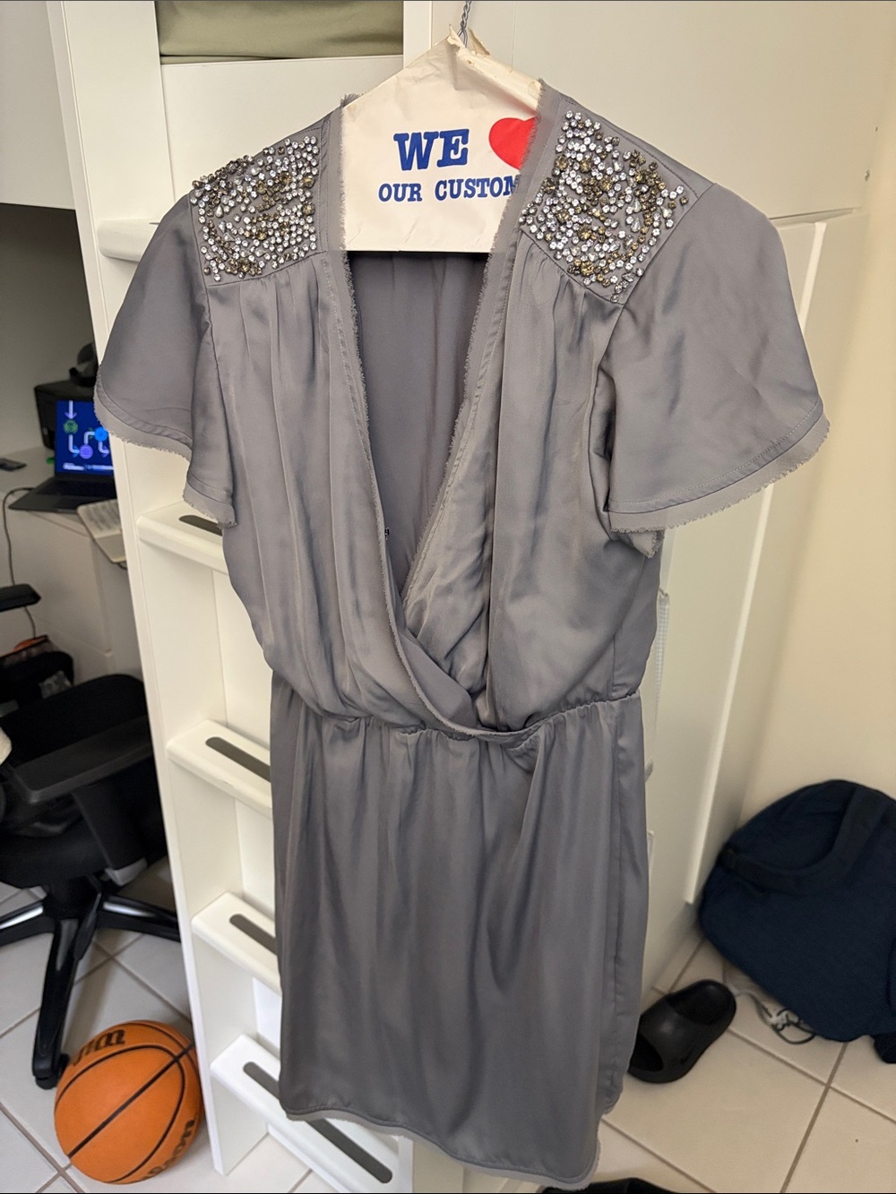 Banana Republic Grey Beaded Shoulder Wrap Dress